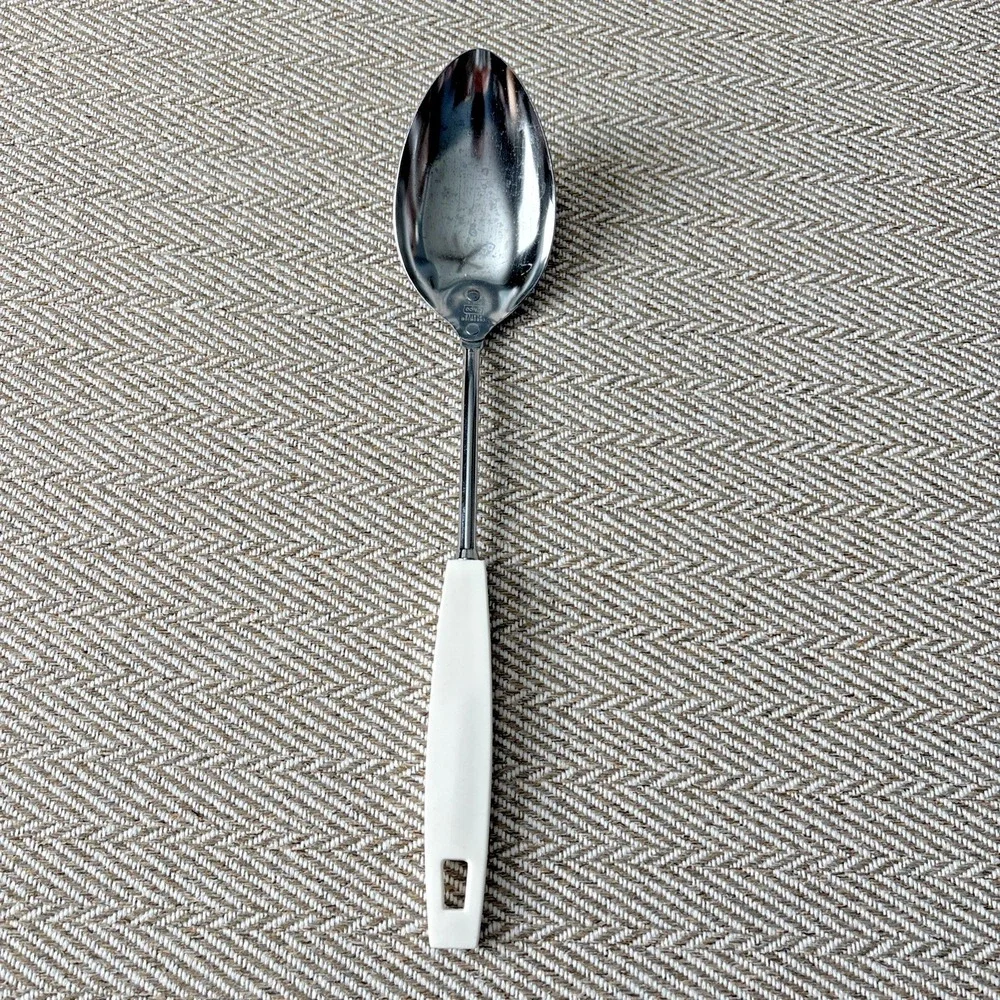 Vintage Ekco USA Chromium Plated Serving Spoon Baste White Handle